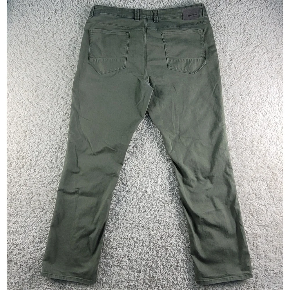 Marmot Pants Mens 38x32 Green Cotton Polyester Stretch Chino Straight Leg Casual